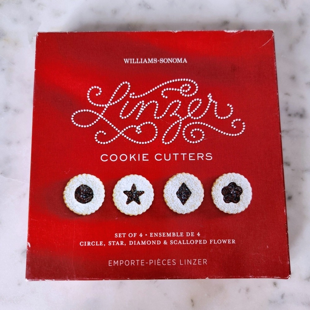 Williams Sonoma Linzer Cookie Cutter Set 4 Circle Star Diamond Flower Baking Red